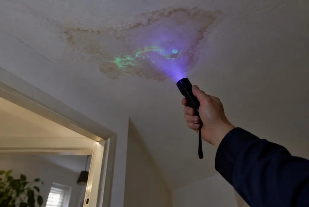 Lekdetectie Muiden – kleurstof controleren op het plafond met uv-licht