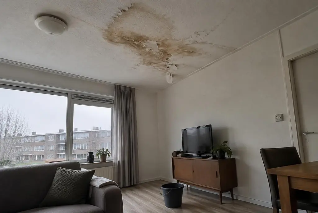 Lekdetectie Muiden – vochtplek op het plafond onder een badkamer